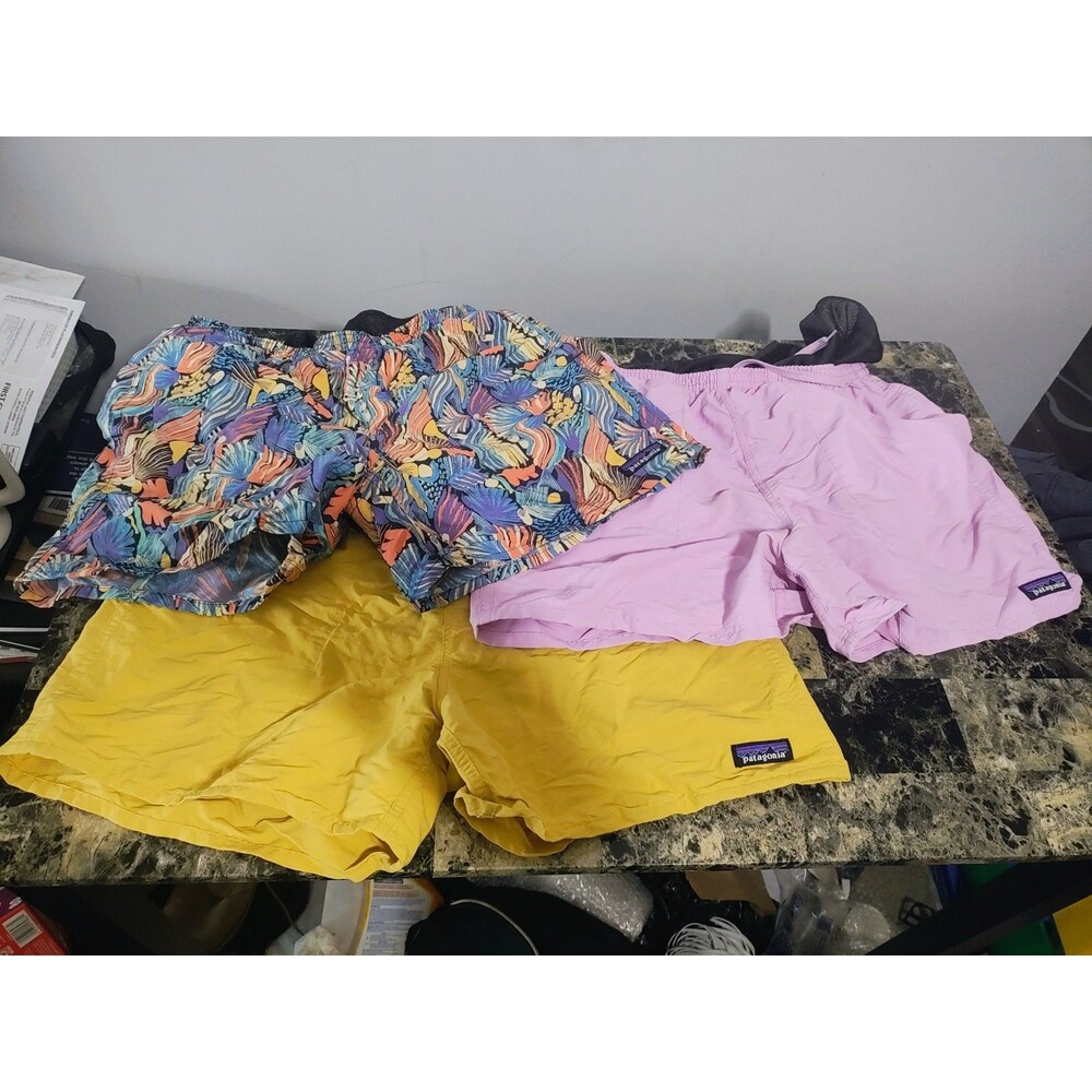 Patagonia Women’s Baggies Shorts Lot of 3 Pink Yellow Tropical Print Nylon M